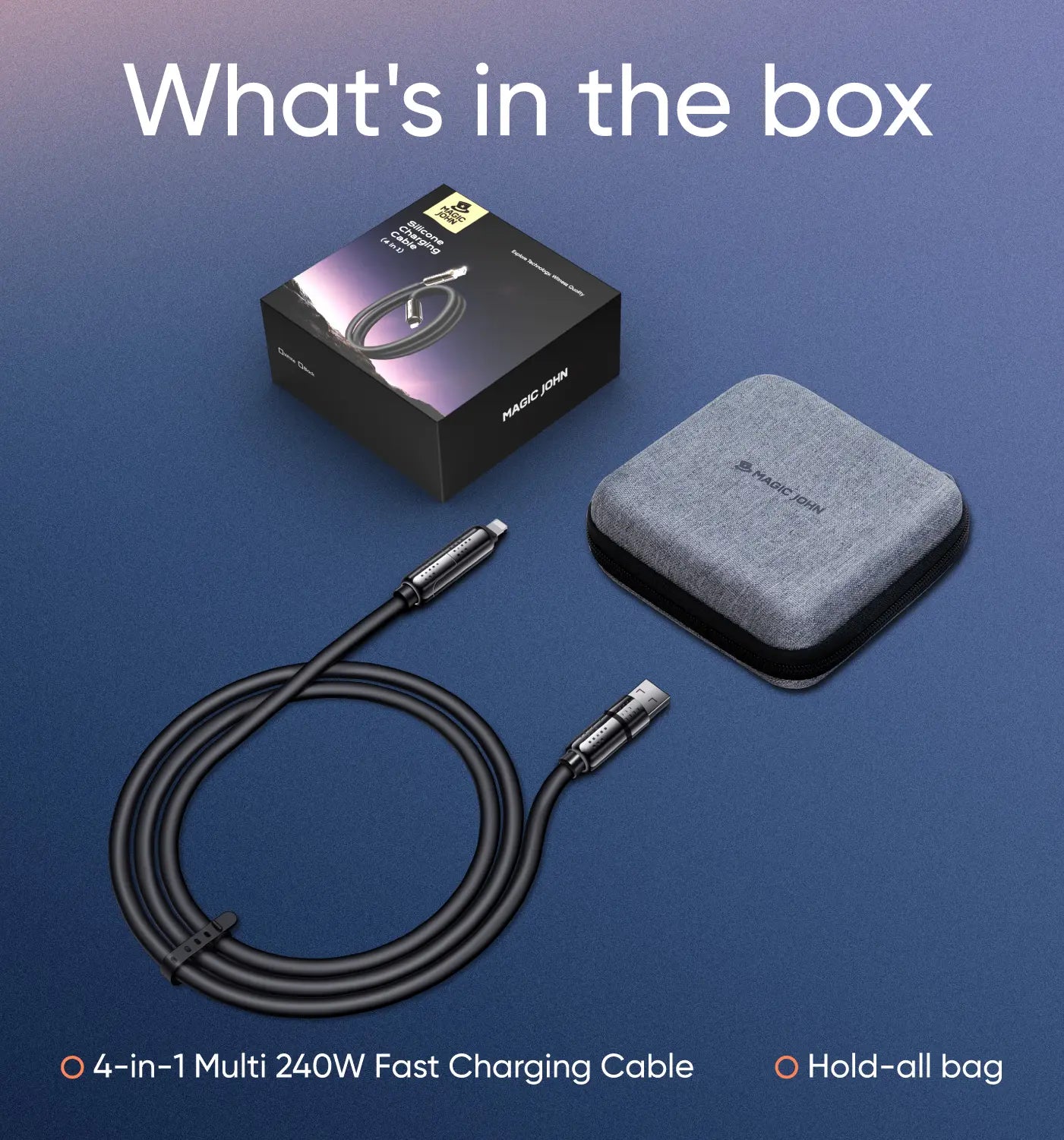 【Tiktokshopblackfriday】New - MAGIC JOHN 4-In-1 Charging Cable, Super Fast 240W Charging with RGB Light