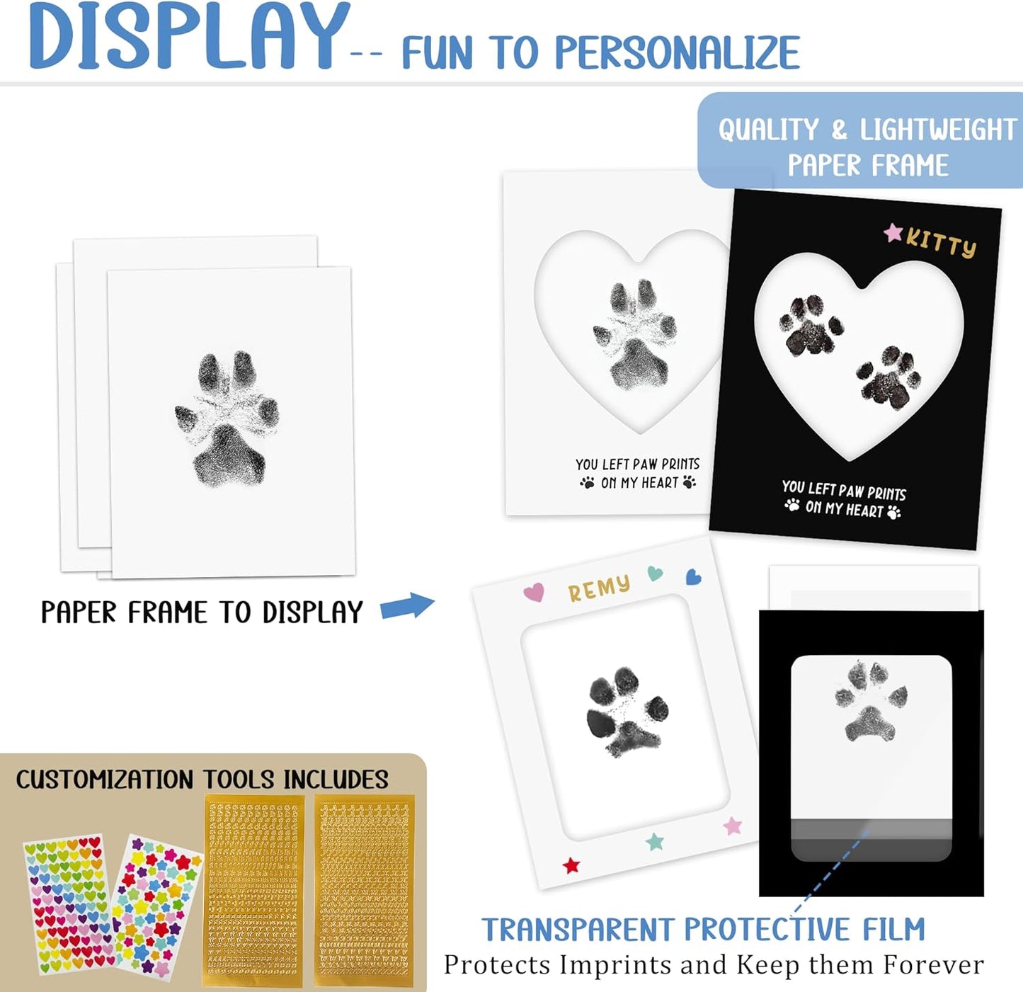 Paw Print Kit,Clean Touch/Inkless Ink Pad for Dog/Cat Pawprints,Paw Print Stamp Pad for Dogs,Dog Paw/Nose Print Kit Keepsake,Pet Paw Print Impression Kit with Frame,Gifts for Pet Parents-2L