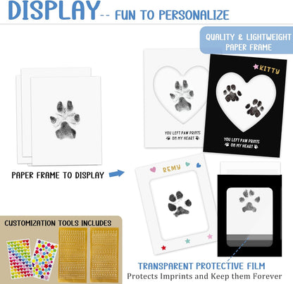 Paw Print Kit,Clean Touch/Inkless Ink Pad for Dog/Cat Pawprints,Paw Print Stamp Pad for Dogs,Dog Paw/Nose Print Kit Keepsake,Pet Paw Print Impression Kit with Frame,Gifts for Pet Parents-2L