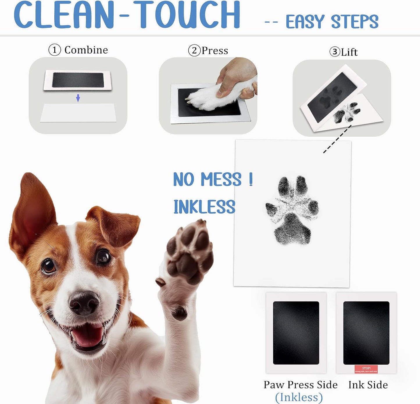 Paw Print Kit,Clean Touch/Inkless Ink Pad for Dog/Cat Pawprints,Paw Print Stamp Pad for Dogs,Dog Paw/Nose Print Kit Keepsake,Pet Paw Print Impression Kit with Frame,Gifts for Pet Parents-2L