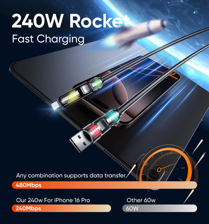 【Tiktokshopblackfriday】New - MAGIC JOHN 4-In-1 Charging Cable, Super Fast 240W Charging with RGB Light