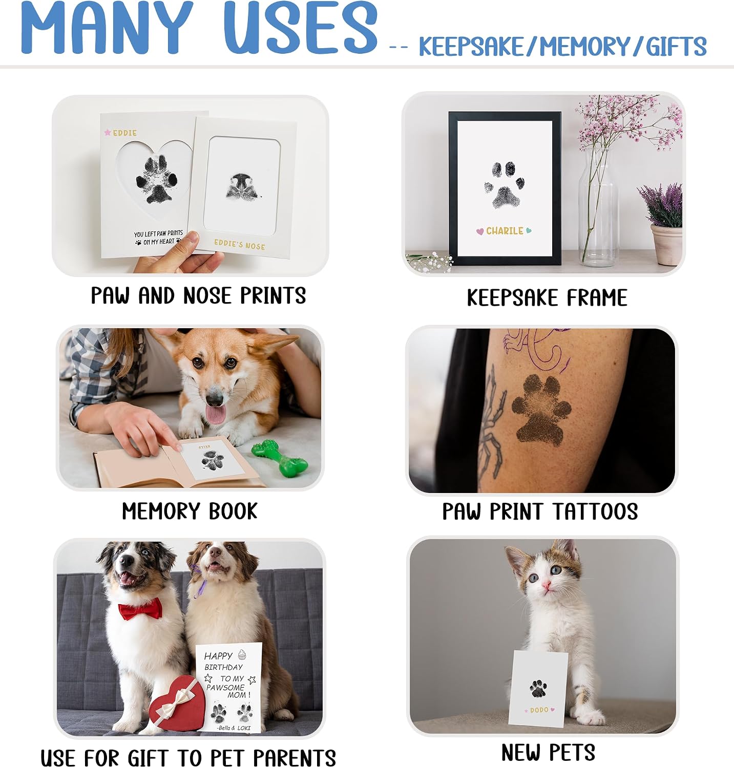 Paw Print Kit,Clean Touch/Inkless Ink Pad for Dog/Cat Pawprints,Paw Print Stamp Pad for Dogs,Dog Paw/Nose Print Kit Keepsake,Pet Paw Print Impression Kit with Frame,Gifts for Pet Parents-2L