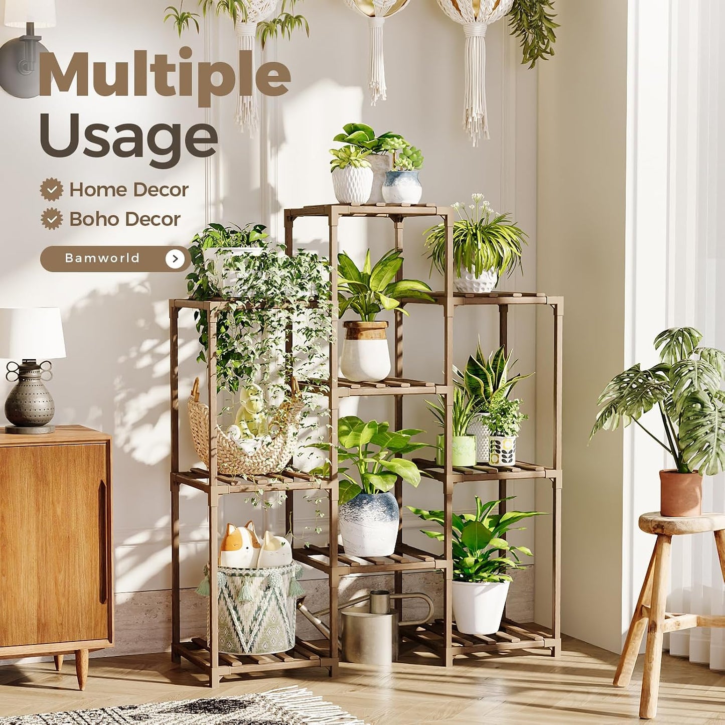 Plant Stand Indoor Plants Shelf Outdoor Wood Plant Rack for 4 Tiers Large Flower Stand for Multiple Plants Ladder Plant Holder for Living Room Boho Home and Gardening