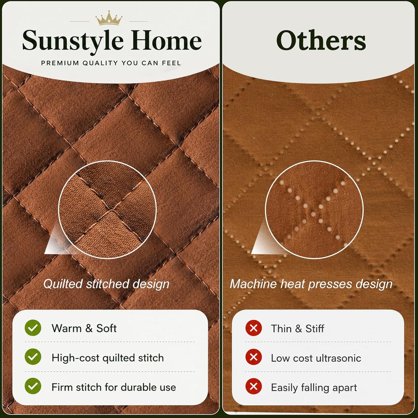 Quilt Set King Brunt Orange, Lightweight Comforter Bedspread Soft Reversible Coverlet King Size for All Season 3Pcs Rust Diamond Quilted Bedding Sets Bed Cover (1 Quilt 2 Pillow Shams)
