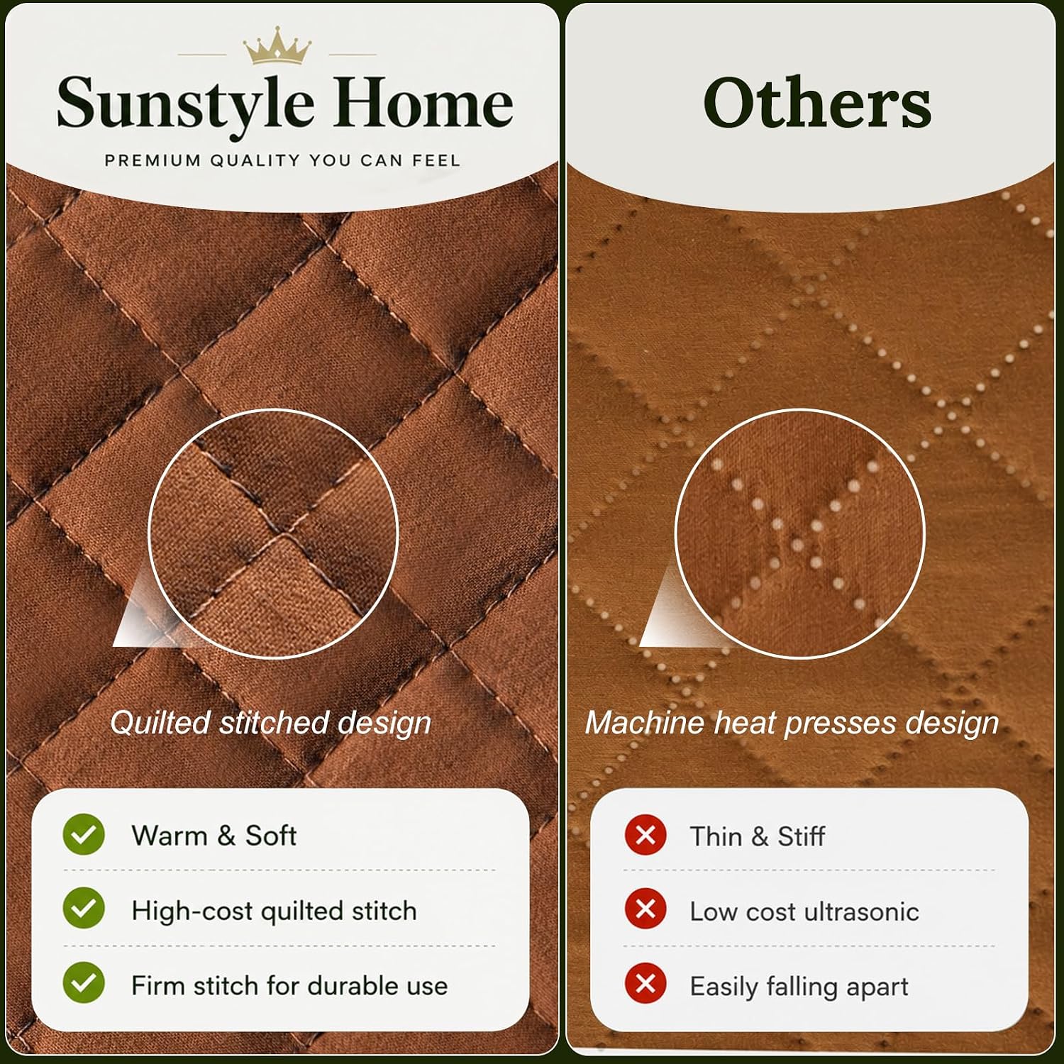 Quilt Set King Brunt Orange, Lightweight Comforter Bedspread Soft Reversible Coverlet King Size for All Season 3Pcs Rust Diamond Quilted Bedding Sets Bed Cover (1 Quilt 2 Pillow Shams)