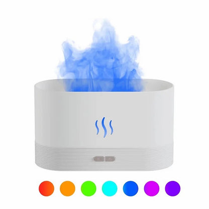 Ultrasonic Cool Mist Humidifier with 7-Color Flame Lights and Essential Oil Diffuser for Home Use - White
