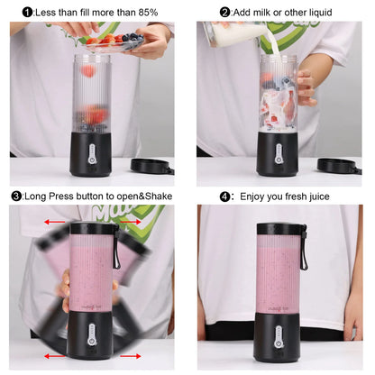 450ML Portable Electric Blender USB Rechargeable Cordless Juicer High Powerful Juicer Cup for Smoothie Milkshake Juice Food