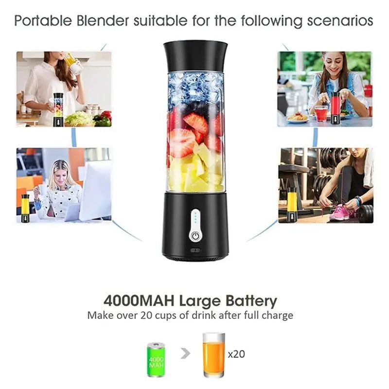 Taigh-Portable Electric Blender Mini Handheld Fruit Mixer with 6 Blades Personal USB Rechargeable Juices Cup 500ML