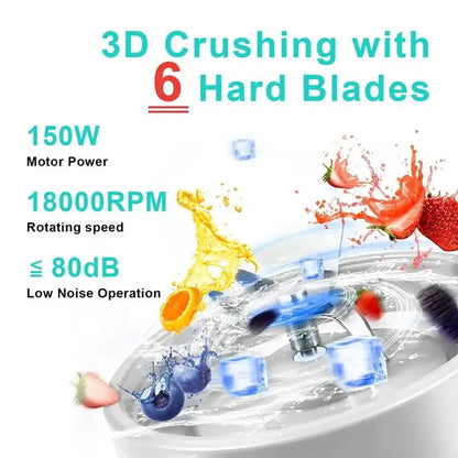 Taigh-Portable Electric Blender Mini Handheld Fruit Mixer with 6 Blades Personal USB Rechargeable Juices Cup 500ML